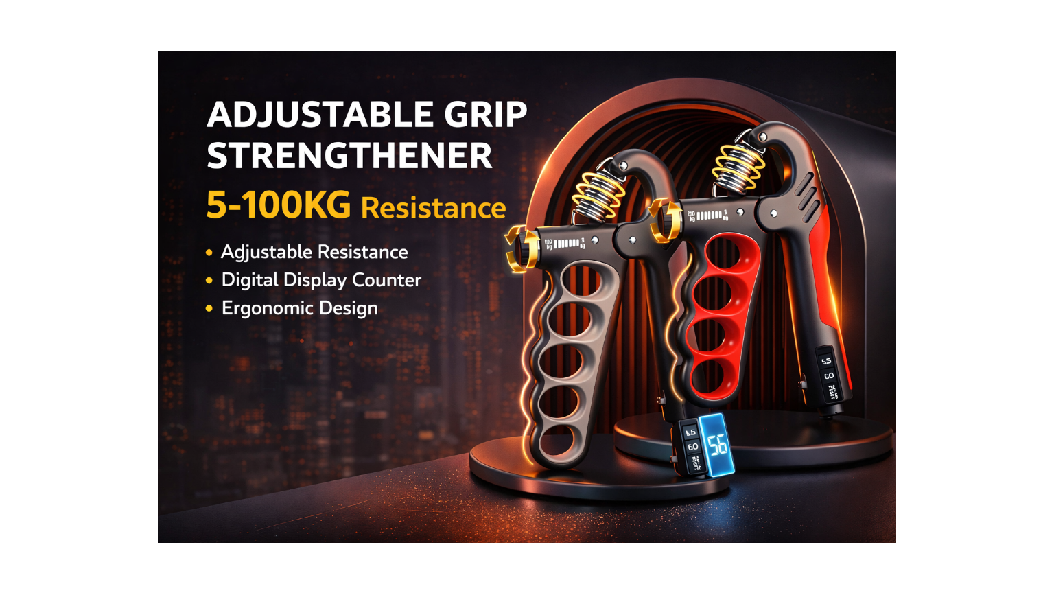 Grip Strengthener Ajustable 5–100kg con Contador | Vitafit